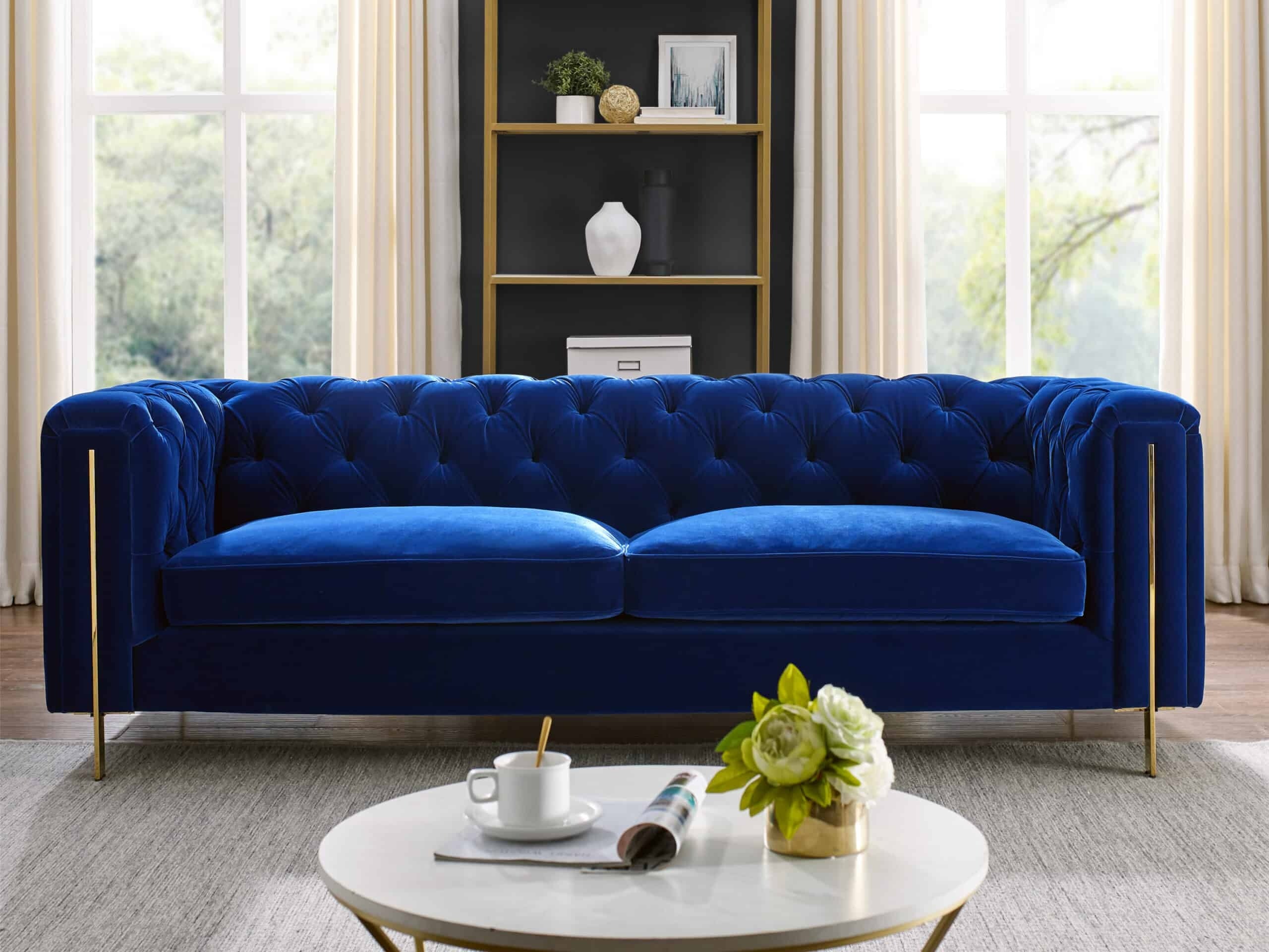 Living Room Ideas For Decorating Around A Navy Sofa - Decoralist, image size:2560x1920
