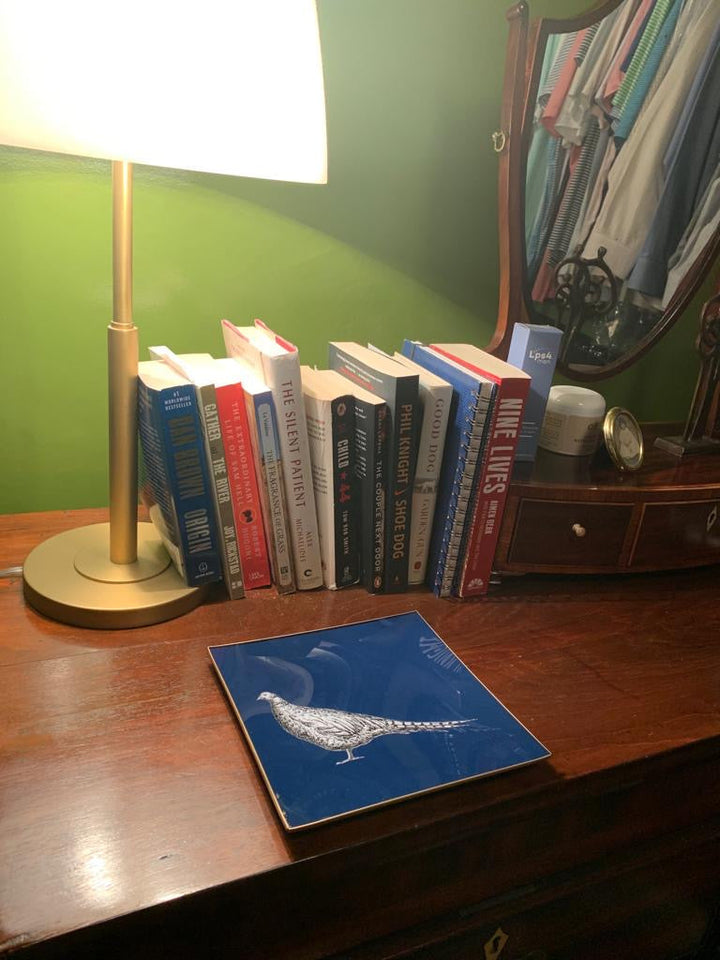 Pheasant Glass Tray - Navy