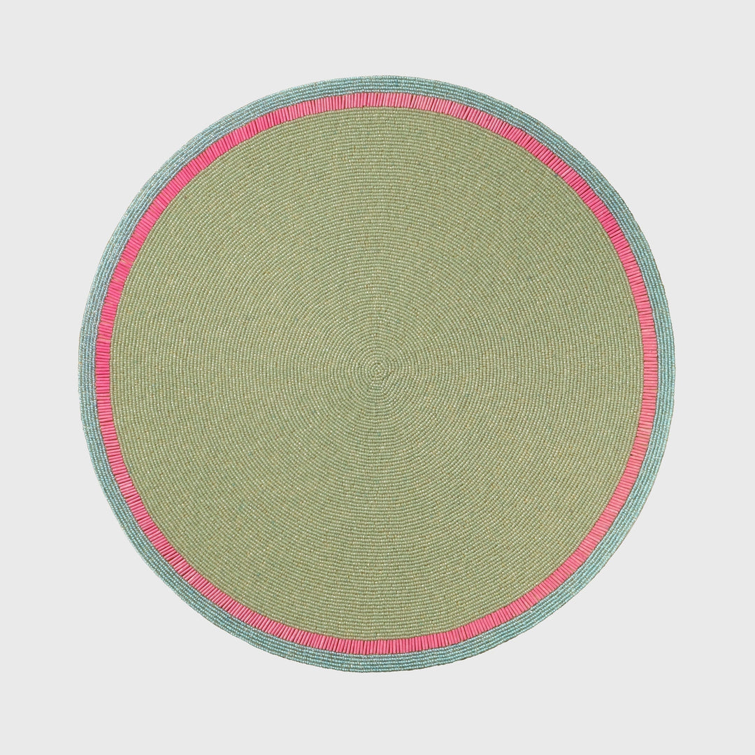 Bright Stripe Hand Beaded Placemat, Seafoam With Pink
