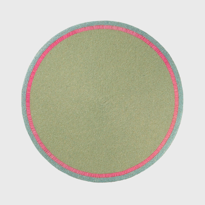 Bright Stripe Hand Beaded Placemat, Seafoam With Pink