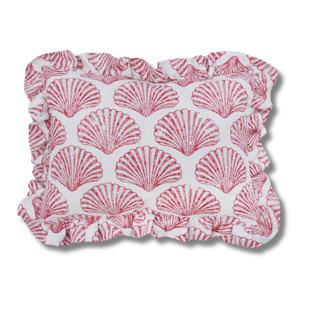 Scallop Shell Ruffled Cushion - Red