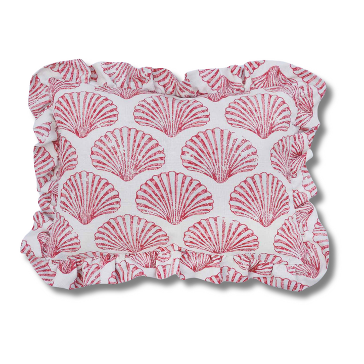 Scallop Shell Ruffled Cushion - Red