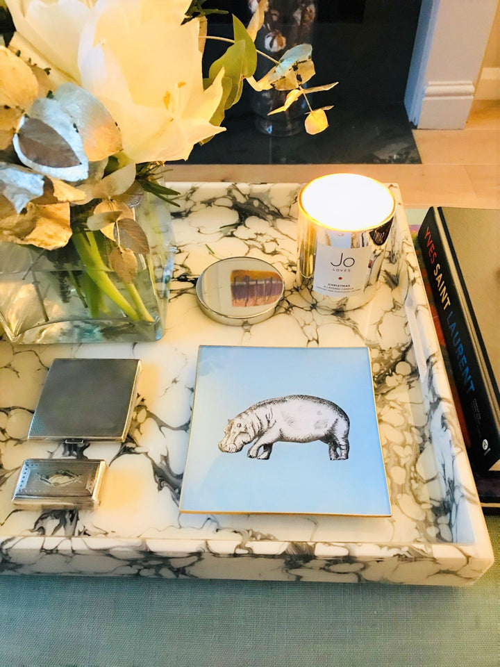 Hippo Glass Tray - Light Blue