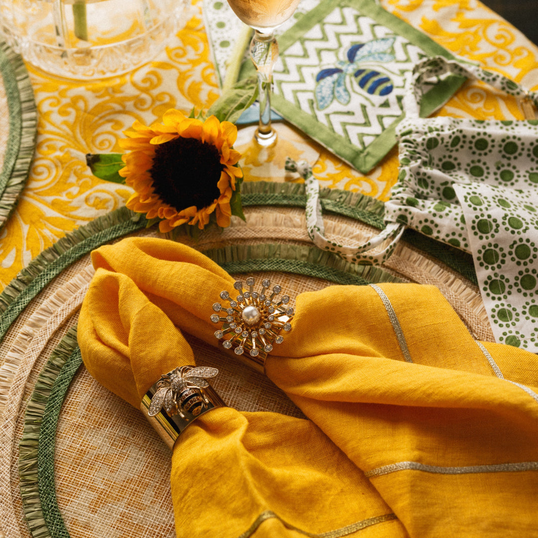 Ruffle Edge Straw Placemats, Green, Set of Four