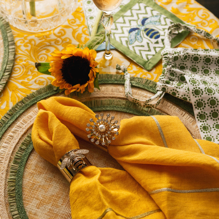 Ruffle Edge Straw Placemats, Green, Set of Four