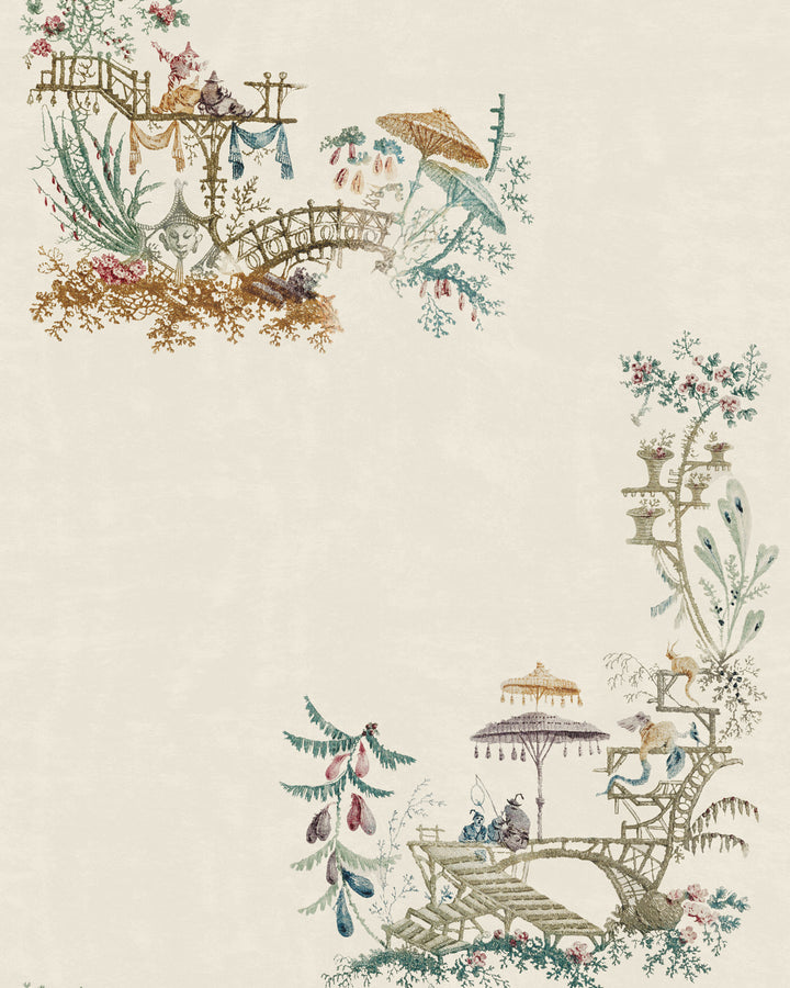 Chinoiserie Coconut White Wallpaper - Decoralist