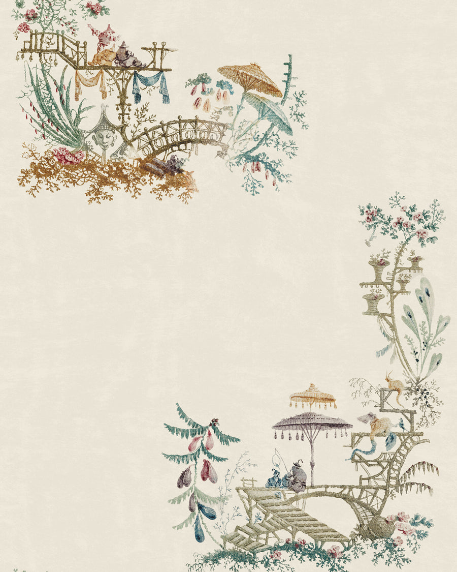 Chinoiserie Coconut White Wallpaper - Decoralist
