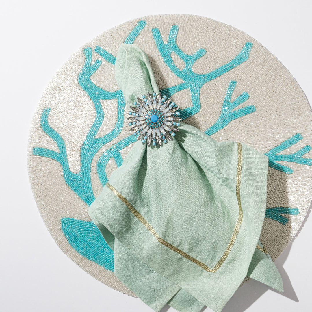 Delicate Coral Hand Beaded Placemat, Turquoise