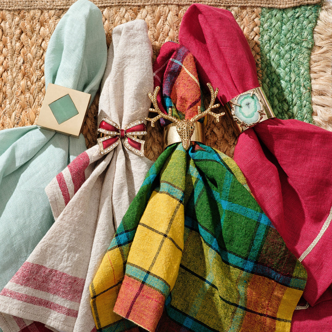 Jute Striped Handwoven Placemat, Green, Set of Four