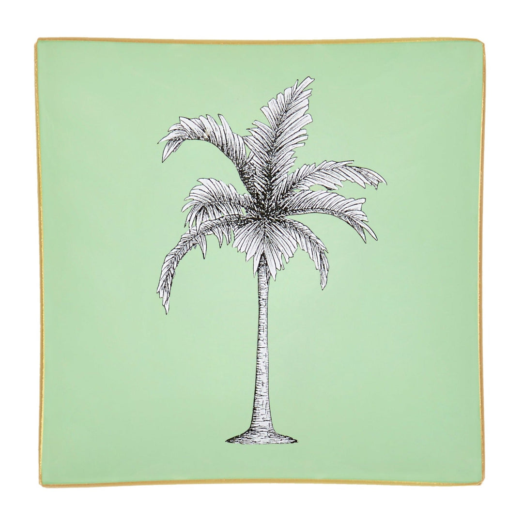 Palm Tree Glass Tray - Sage Green