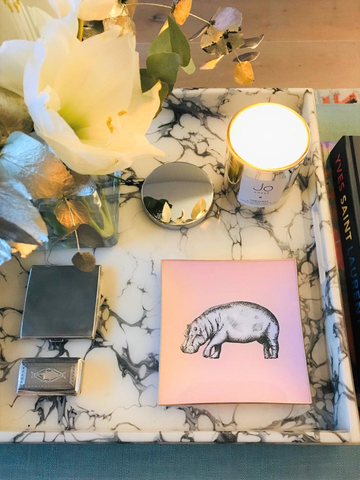 Hippo Glass Tray - Blush Pink