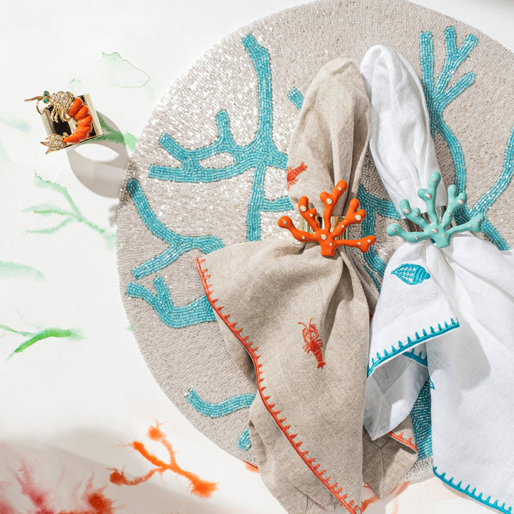 Delicate Coral Hand Beaded Placemat, Turquoise