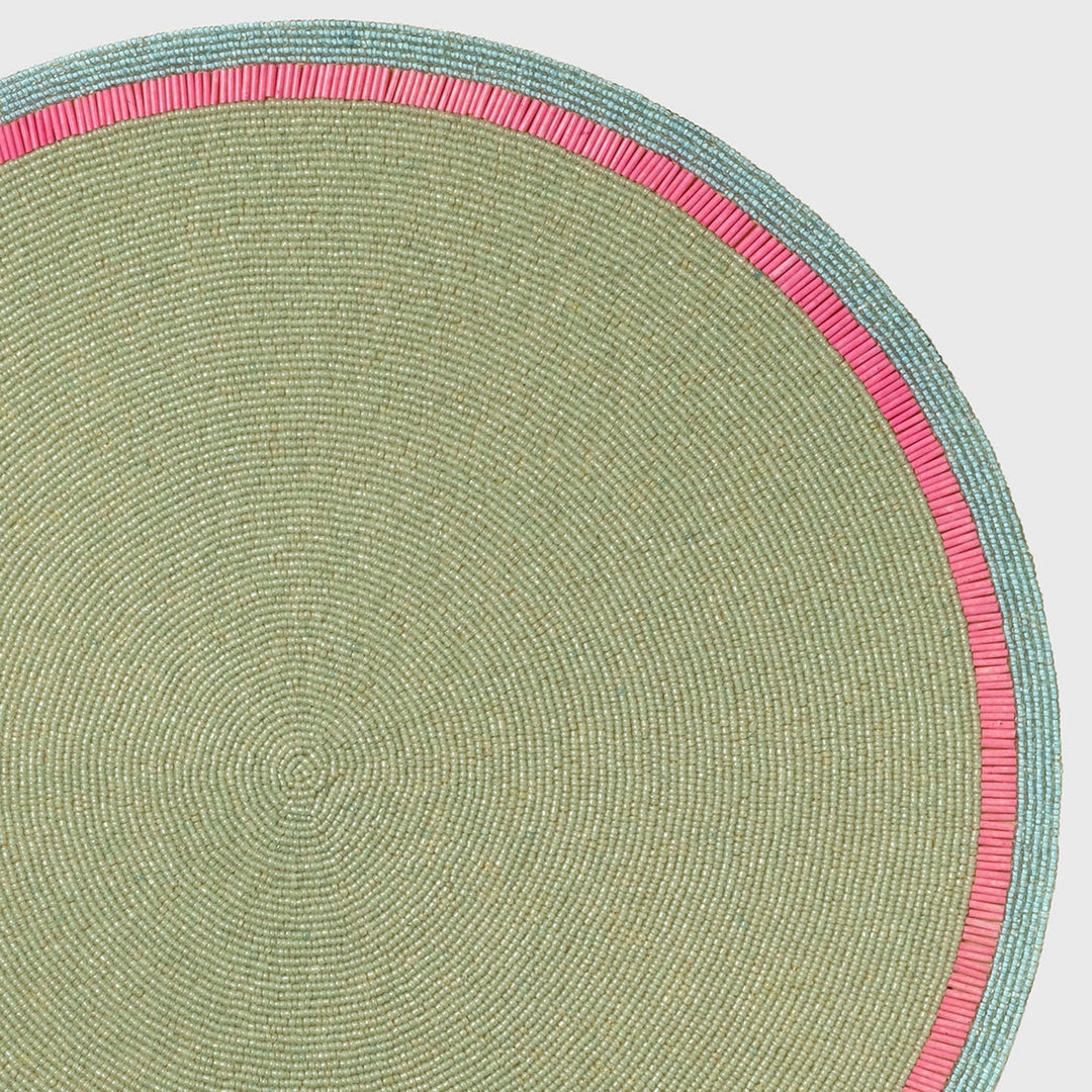 Bright Stripe Hand Beaded Placemat, Seafoam With Pink