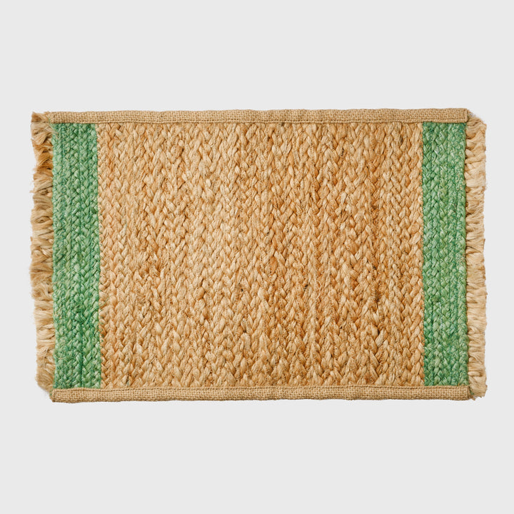 Jute Striped Handwoven Placemat, Green, Set of Four