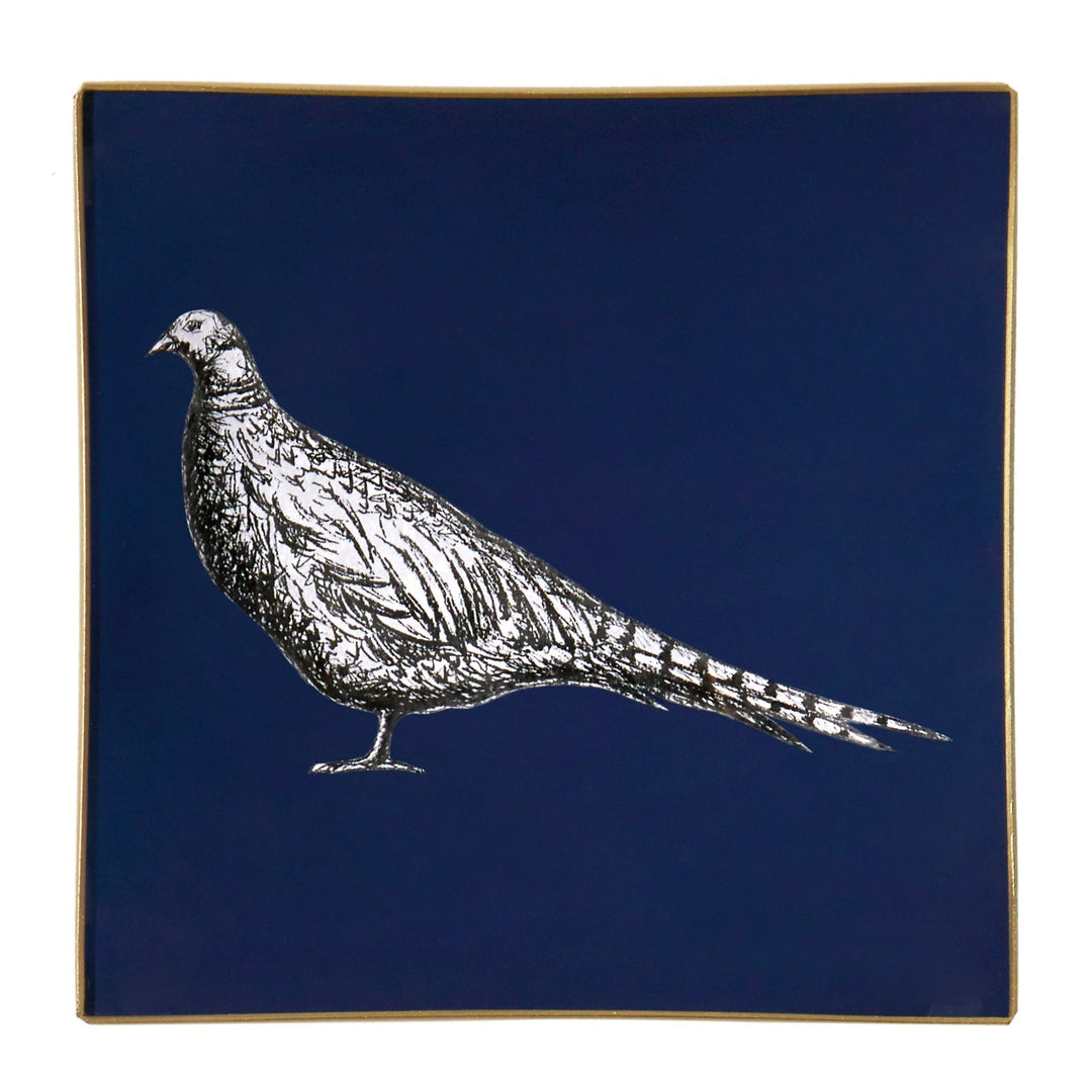 Pheasant Glass Tray - Navy