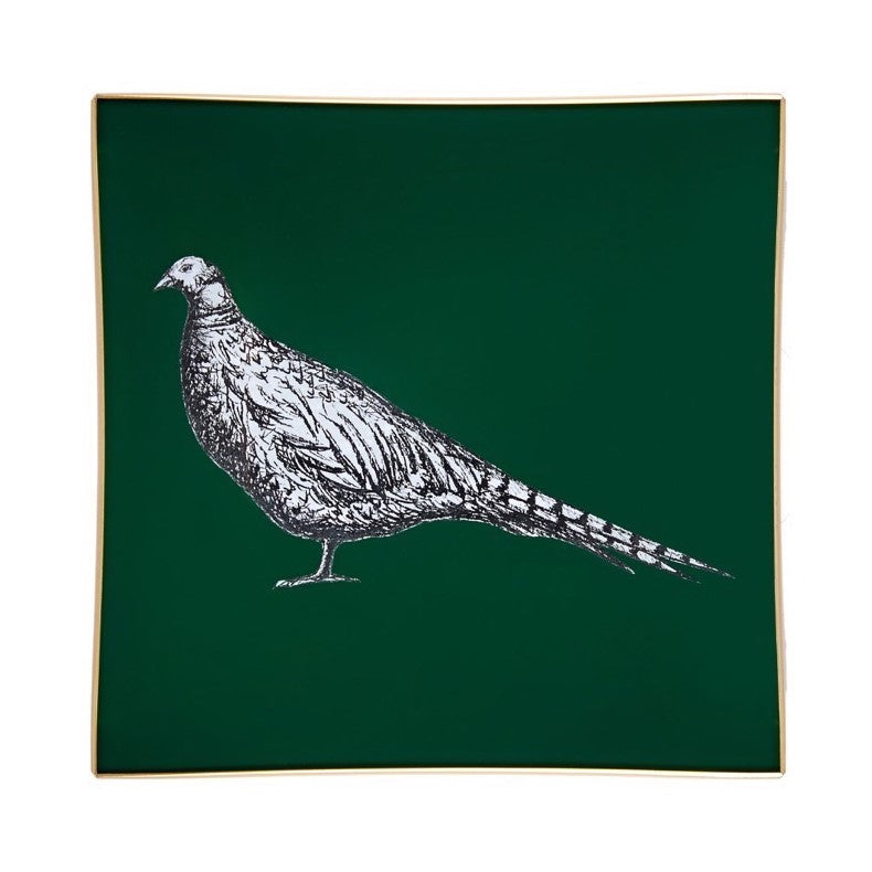 Pheasant Glass Tray - Dark Green