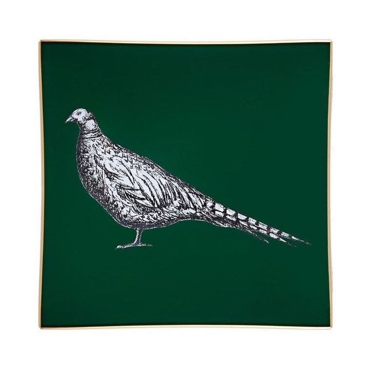 Pheasant Glass Tray - Dark Green