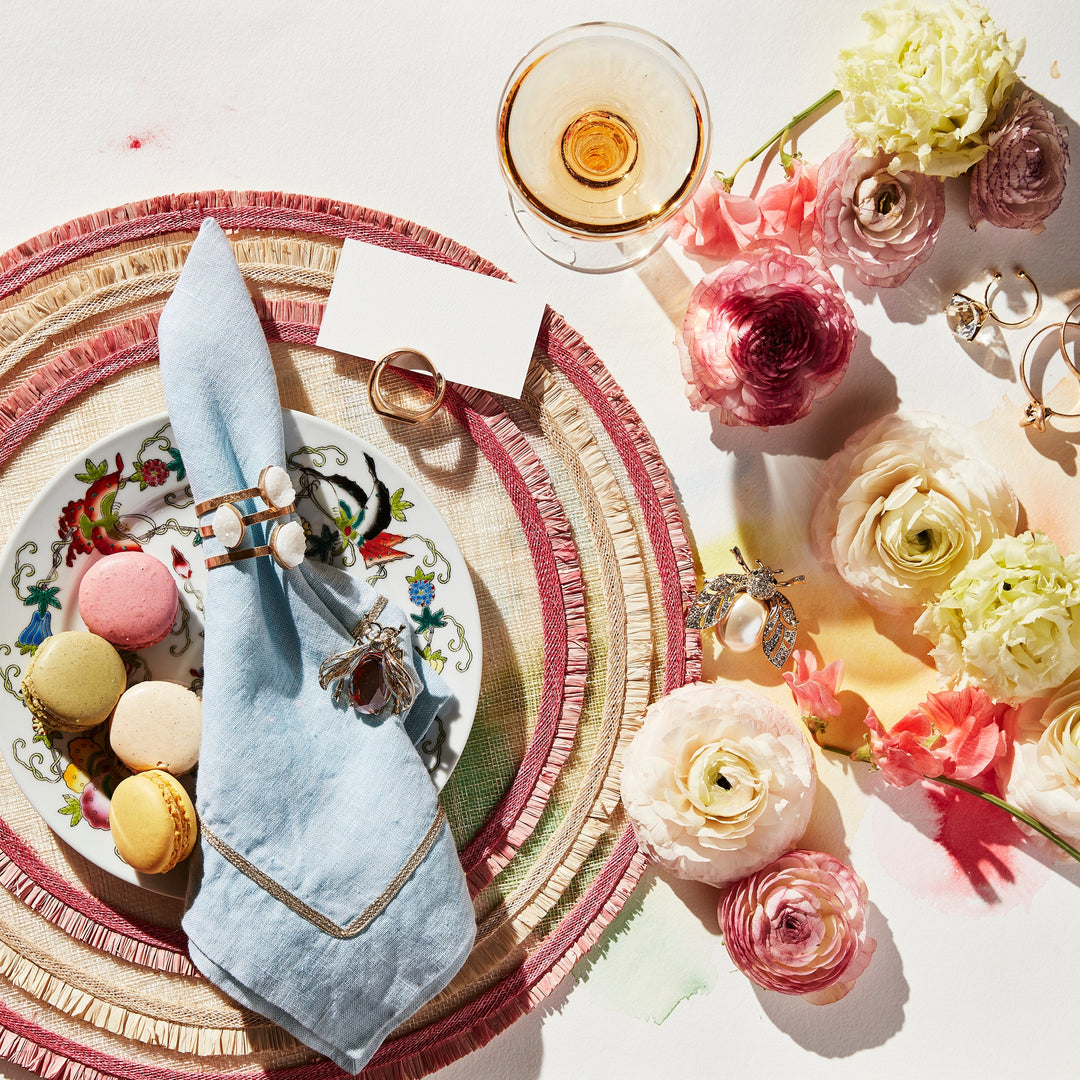 Ruffle Edge Straw Placemat, Pink, Set of Four