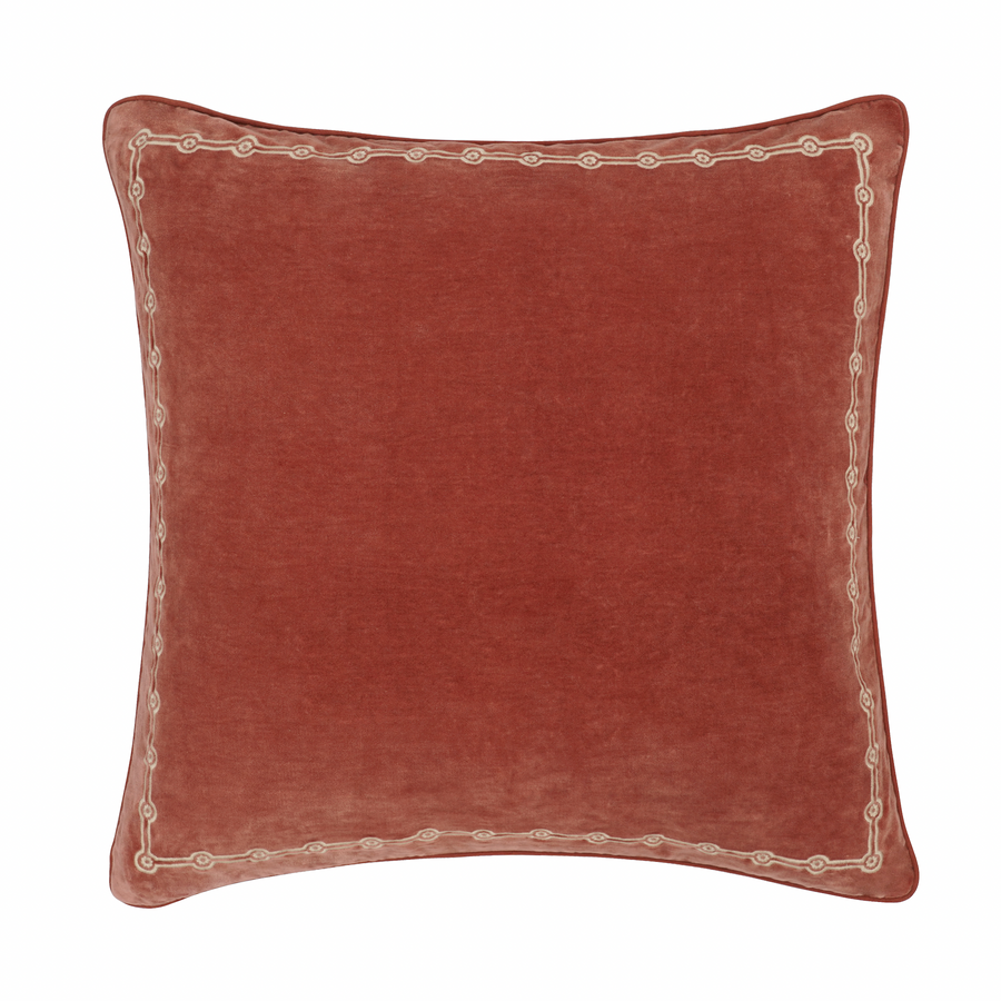 Embroidered Velvet Square Cushion - Red