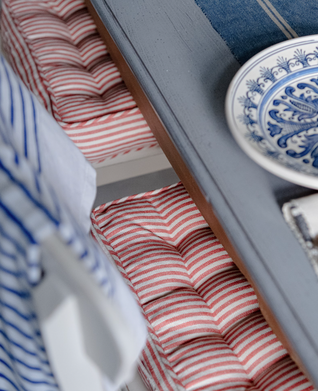 Rhubarb Stripe Linen Chair Cushion