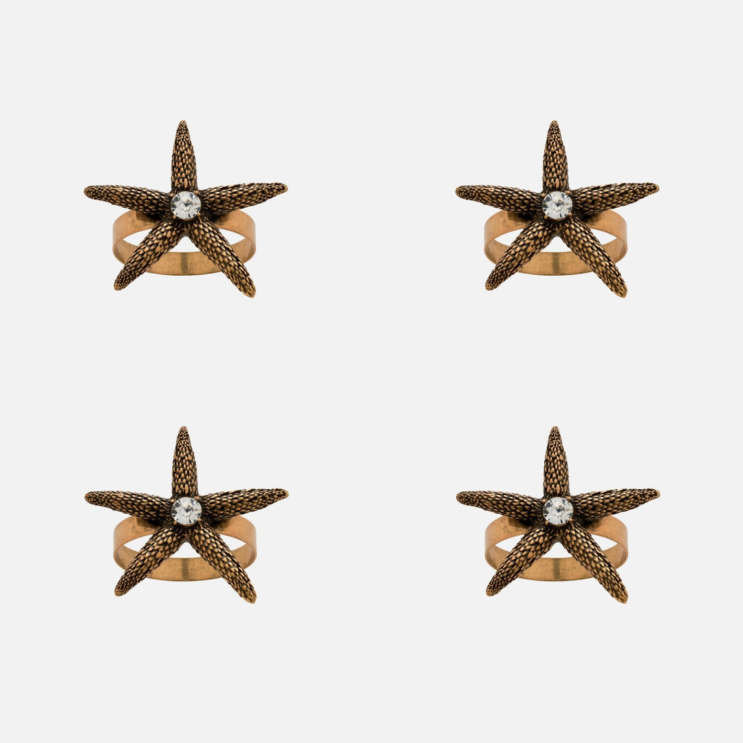 Starfish Skinny Napkin Rings, Bronze, Set of Four