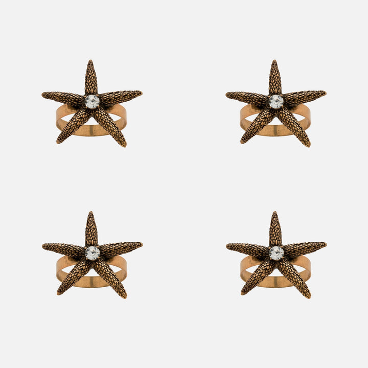 Starfish Skinny Napkin Rings, Bronze, Set of Four