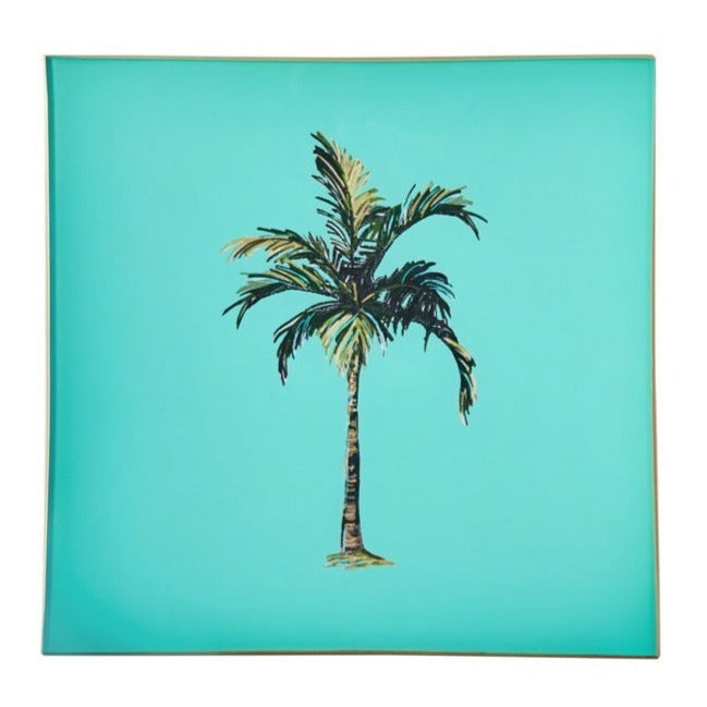Palm Tree Glass Tray - Turquoise