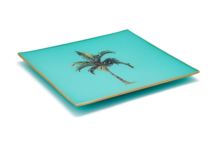 Palm Tree Glass Tray - Turquoise