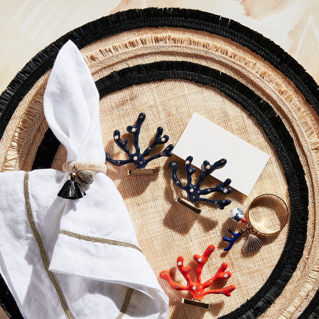 Ruffle Edge Straw Placemat, Black, Set of Four