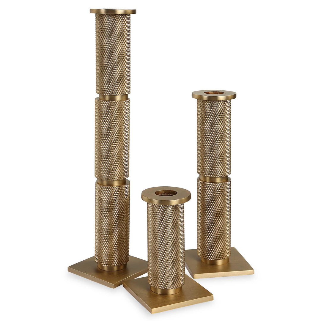 Knurled Taper Candleholders, Set of 3