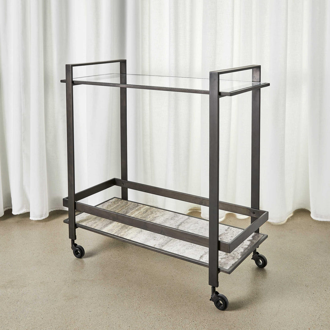 Roll Along Bar Cart - Bronze & Travertine