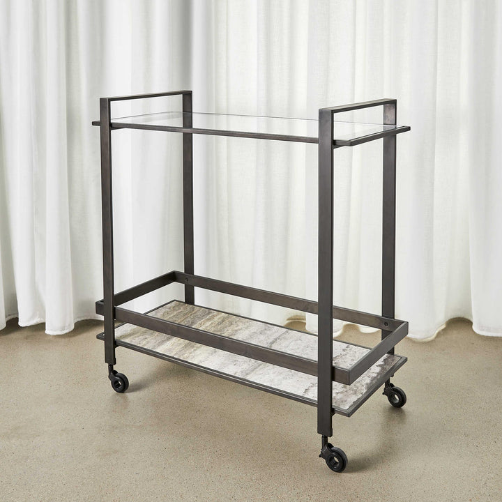 Roll Along Bar Cart - Bronze & Travertine