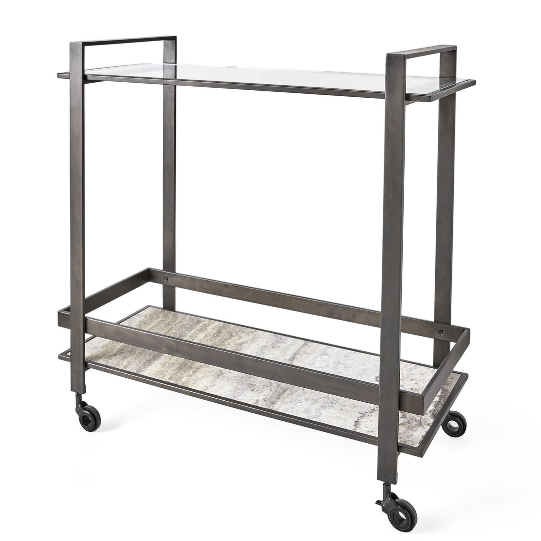 Roll Along Bar Cart - Bronze & Travertine