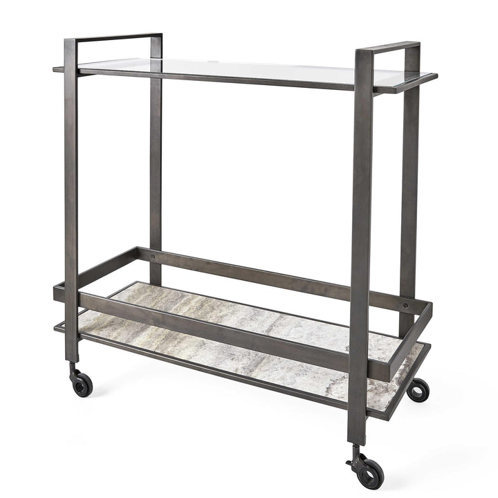 Roll Along Bar Cart - Bronze & Travertine