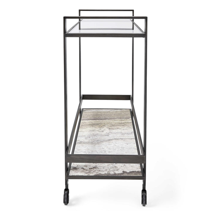 Roll Along Bar Cart - Bronze & Travertine