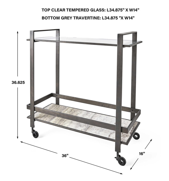 Roll Along Bar Cart - Bronze & Travertine