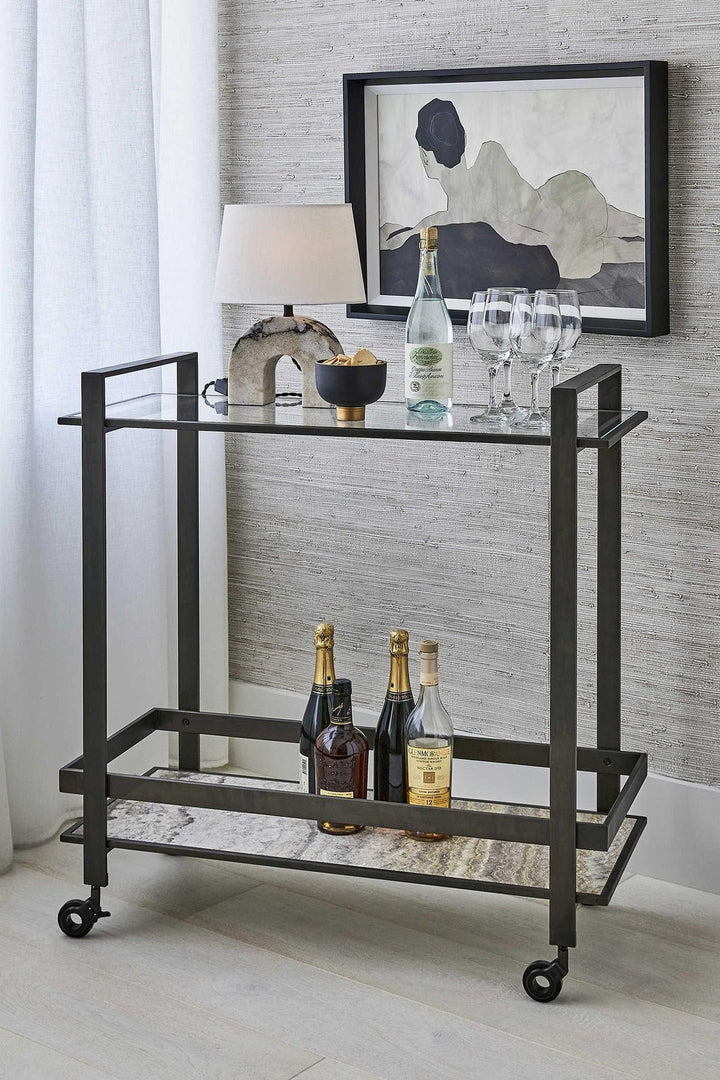 Roll Along Bar Cart - Bronze & Travertine