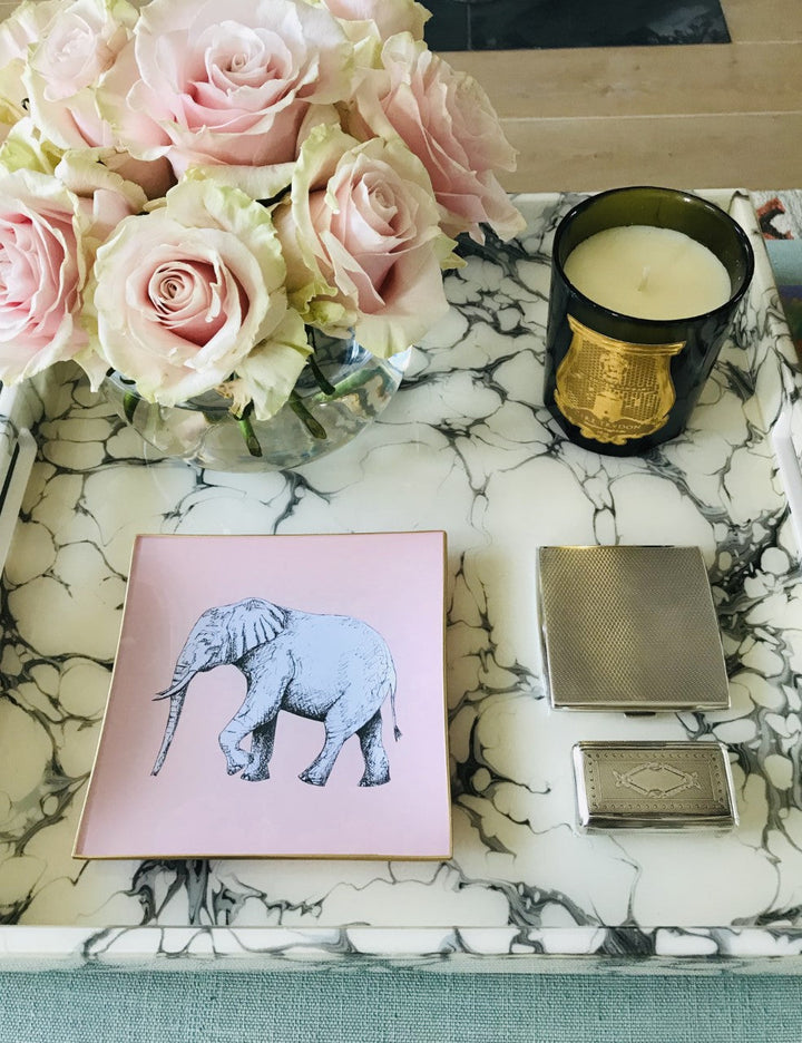 Elephant Glass Tray - Blush Pink