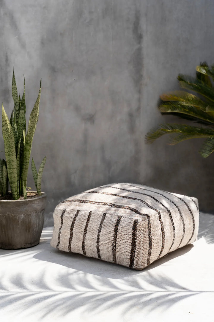 Farah Cotton Pouffe - Bohemian White
