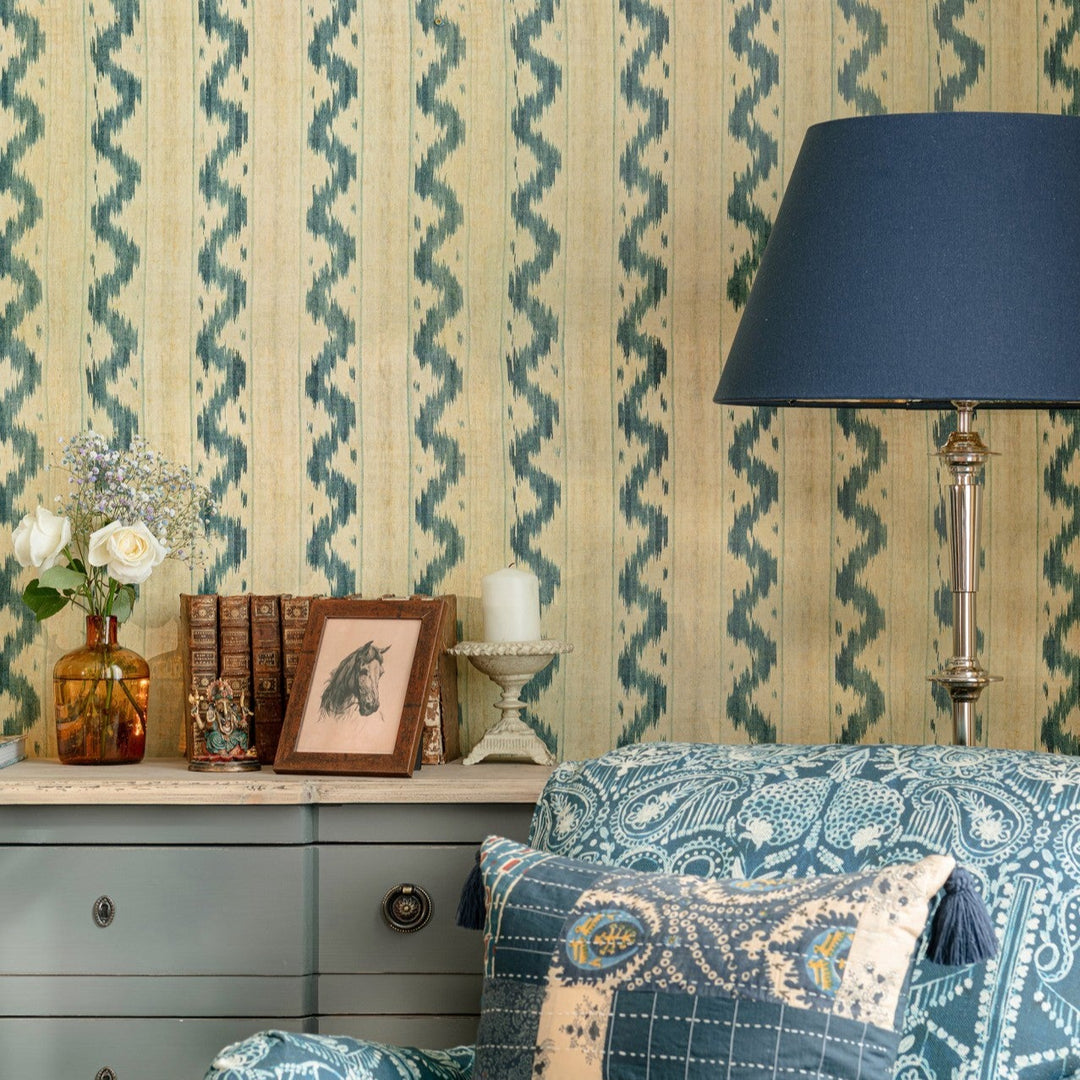 Vintage Ikat Wallpaper in Blue & Cream | MIND THE GAP