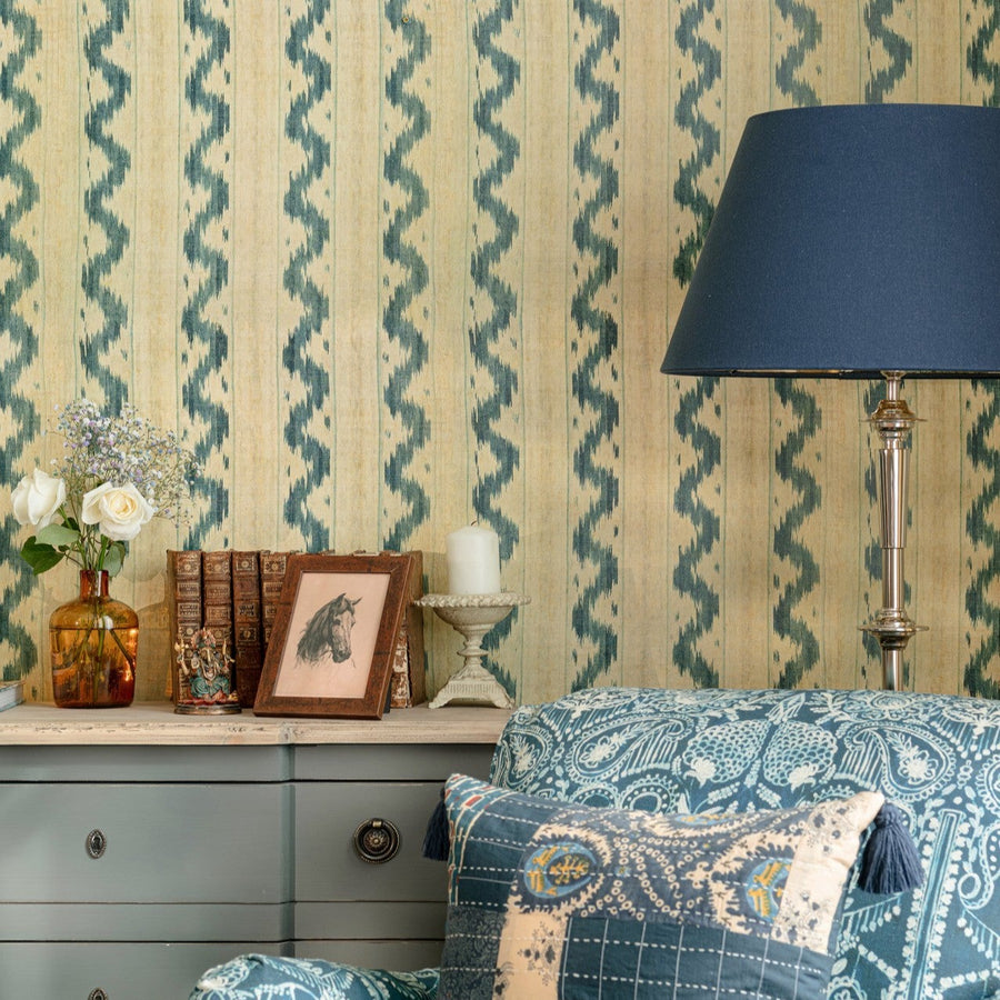 Vintage Ikat Wallpaper in Blue & Cream | MIND THE GAP