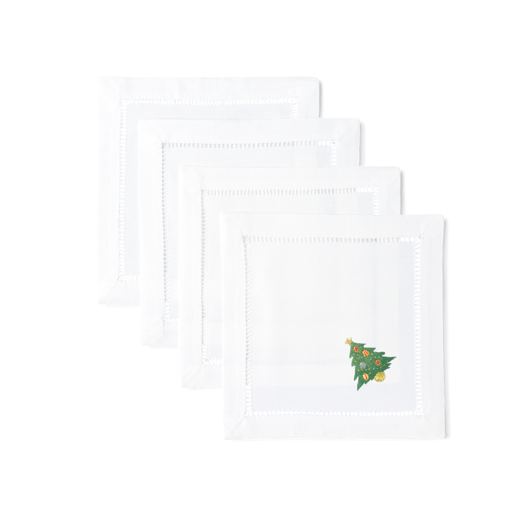 Christmas Tree Embroidered Cocktail Napkins