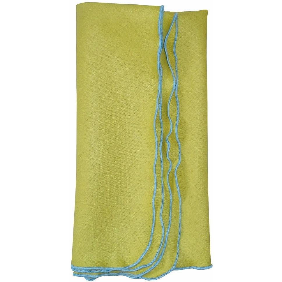 Autumn Green & Cool Blue Scallop Linen Napkins - Set of 4