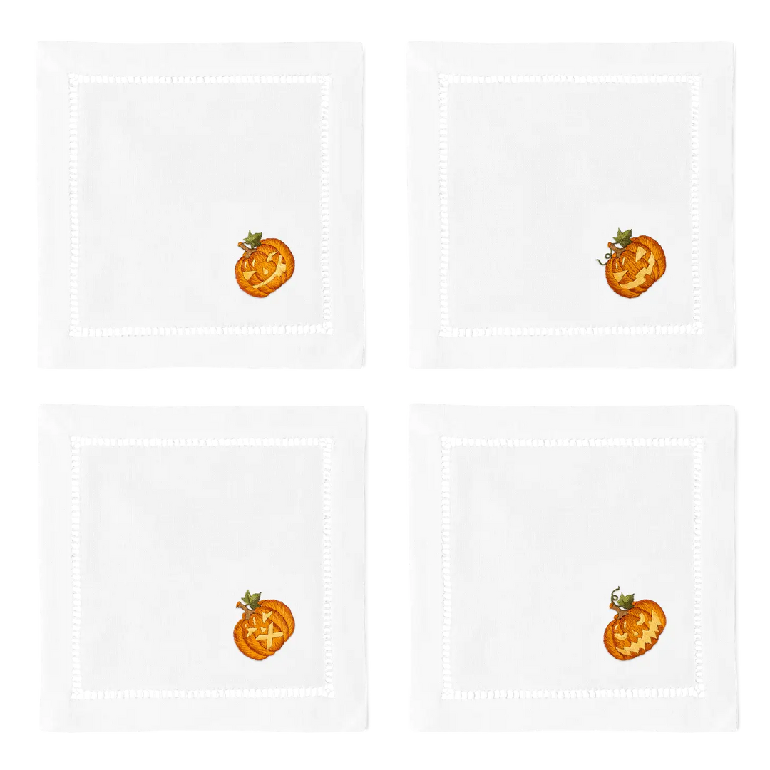 Carved Pumpkins Embroidered Cocktail Napkins