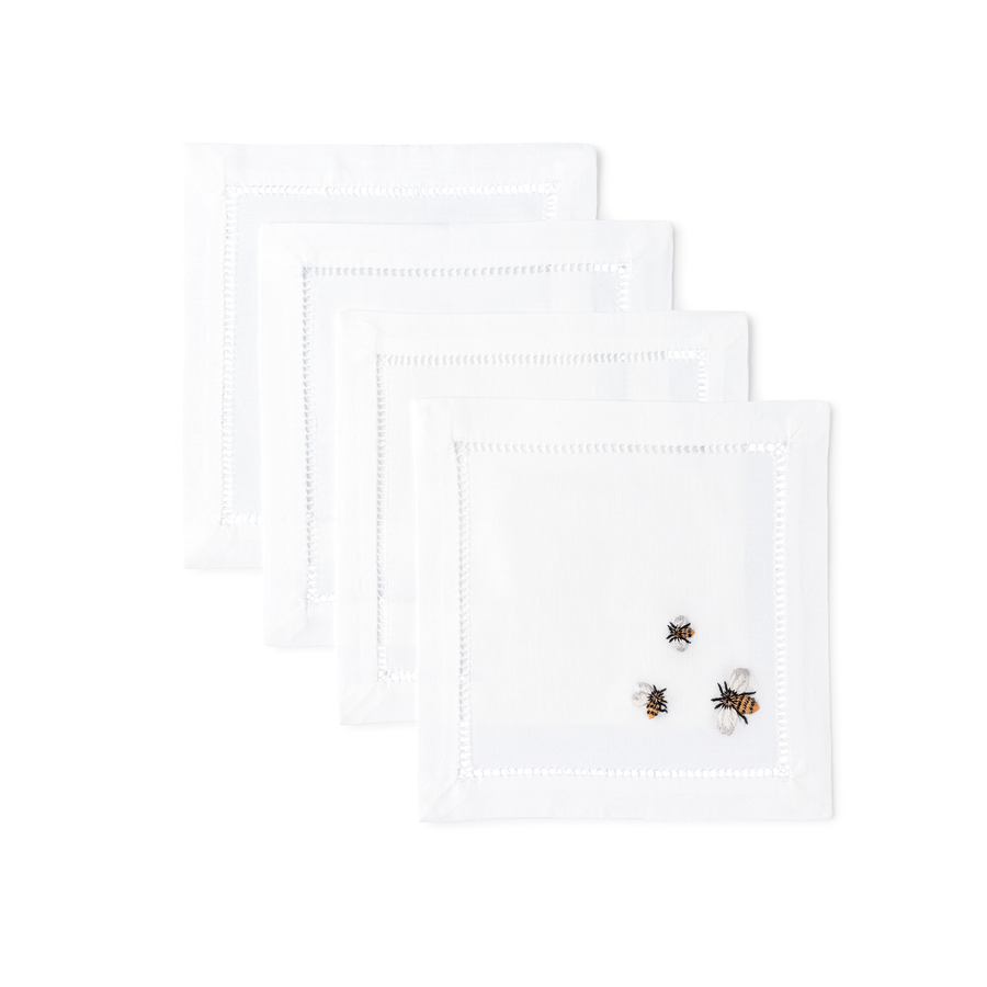 Embroidered Bees Cocktail Napkins