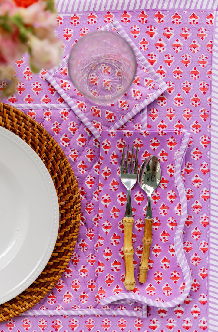 Ambroeus Scalloped Blockprint Napkins - Set of 4