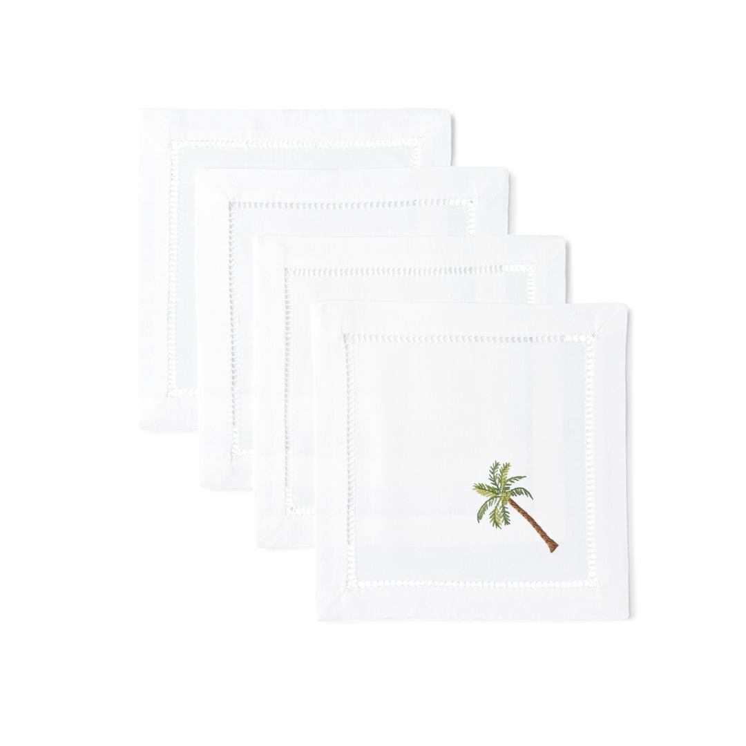 Palm Tree Embroidered Cocktail Napkins