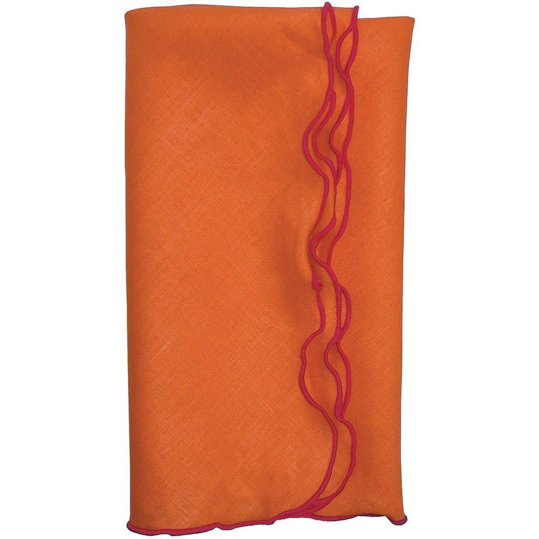 Pumpkin & Hot Pink Scallop Linen Napkins - Set of 4