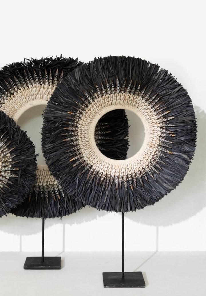 Nassau Hoop Black Raffia Sculpture On Stand