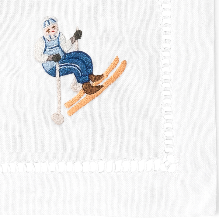 Skiers Embroidered Cocktail Napkins
